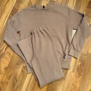 Comfrt Waffle Lounge Pant Long Sleeve Shirt Set Small Truffle